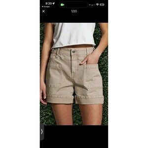 Flamingals Women's Solid Roll Hem Front Pocket Shorts Khaki XS